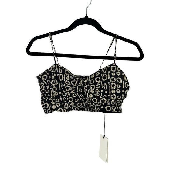 NWT Alexis Abstract Print Smocked Back Lined Bambi Cropped Top Black Size XS - Picture 7 of 11